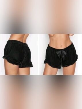 Victoria's Secret Black Satin Ruffle Lounge Shorts
